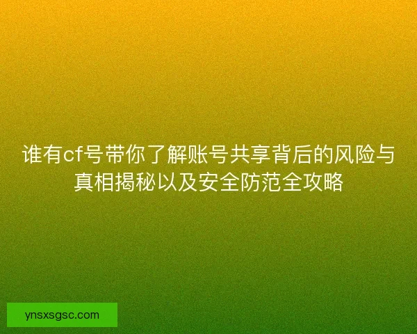 谁有cf号带你了解账号共享背后的风险与真相揭秘以及安全防范全攻略 谁有cf号带你了解账号共享背后的风险与真相揭秘以及安全防范全攻略
