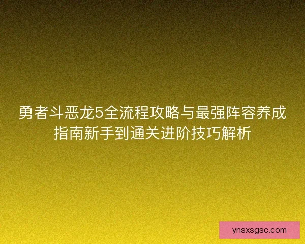 勇者斗恶龙5全流程攻略与最强阵容养成指南新手到通关进阶技巧解析